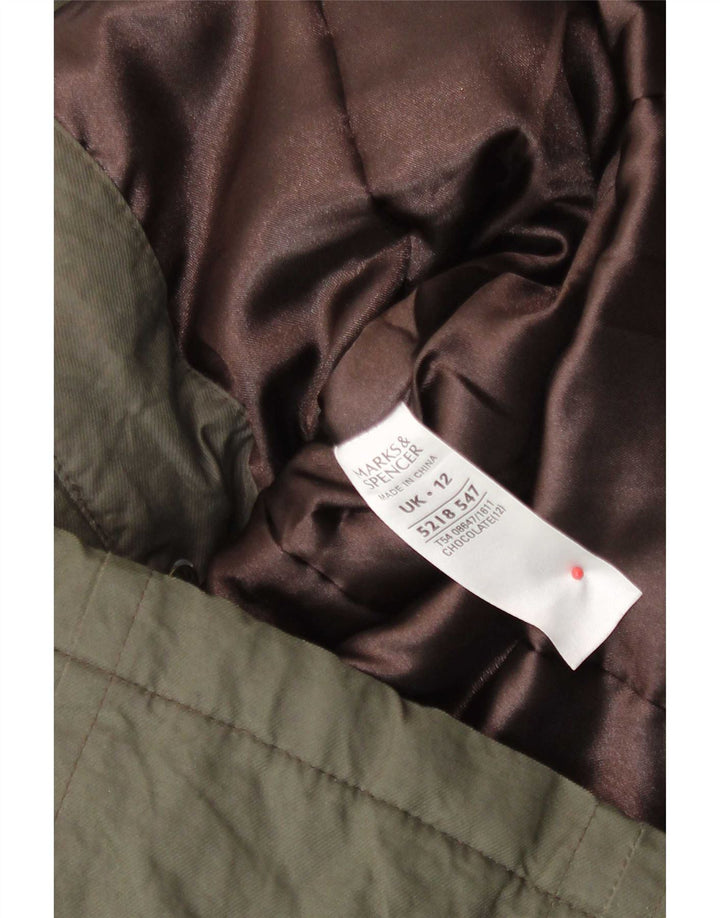 Marks & Spencer Womens Hooded Parka Jacket UK 12 Medium Khaki Cotton