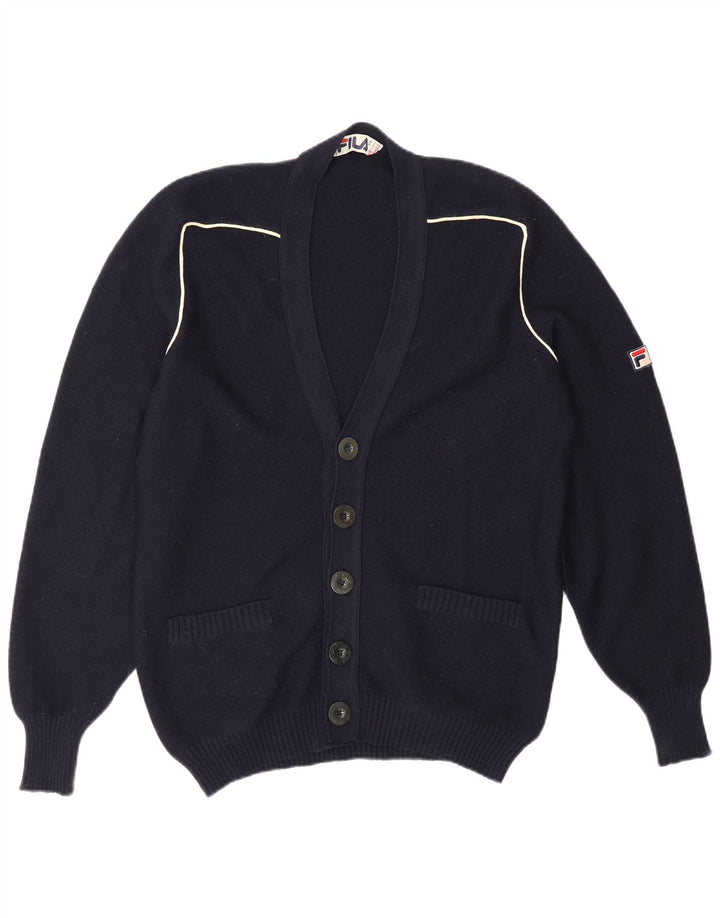 Fila Mens Cardigan Sweater IT 48 Medium Navy Blue Wool