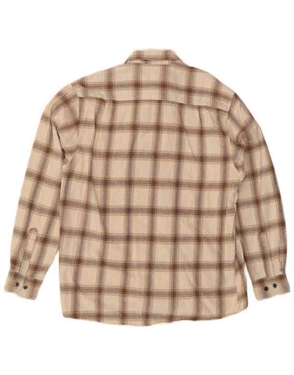 CAMARGUE Mens Flannel Shirt Size 39/40 Medium Beige Check Cotton