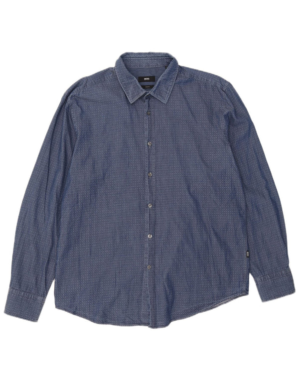 Hugo Boss Mens Slim Fit Shirt 2XL Blue Argyle/Diamond Cotton