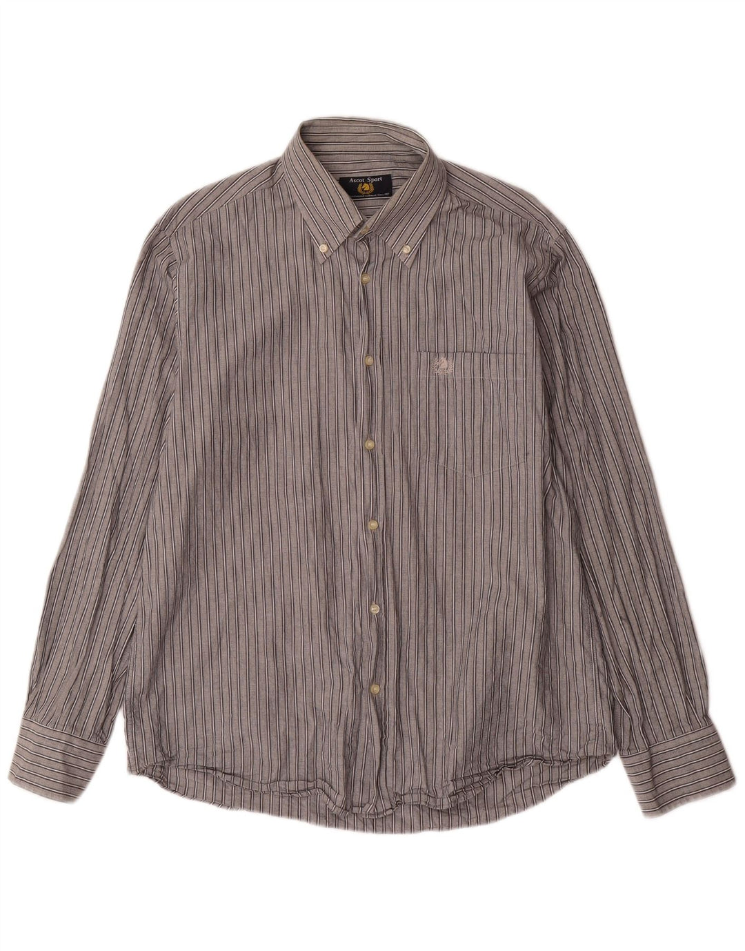 ASCOT SPORTS Mens Shirt Large Grey Striped Cotton