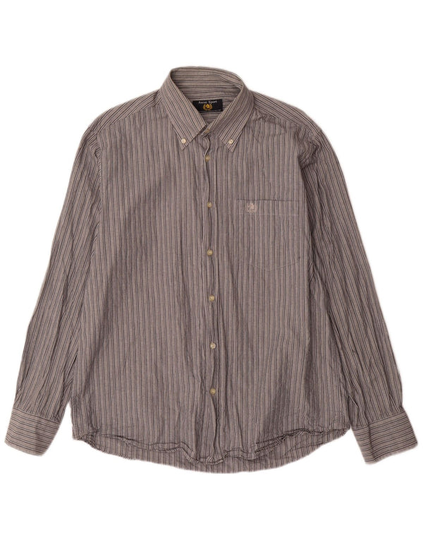 ASCOT SPORTS Mens Shirt Large Grey Striped Cotton