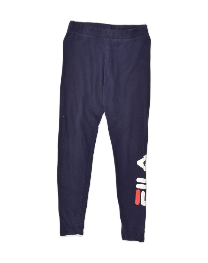 FILA Womens Graphic Leggings UK 12 Medium Navy Blue Cotton | Vintage Fila | Thrift | Second-Hand Fila | Used Clothing | Messina Hembry 