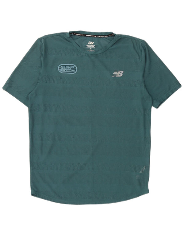 New Balance Mens Graphic T-Shirt Top Medium Green Striped Polyester