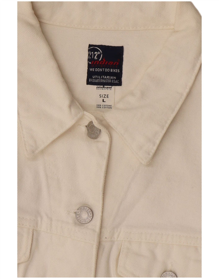 Indian Motocycle Womens Crop Denim Jacket UK 14 Large White Cotton
