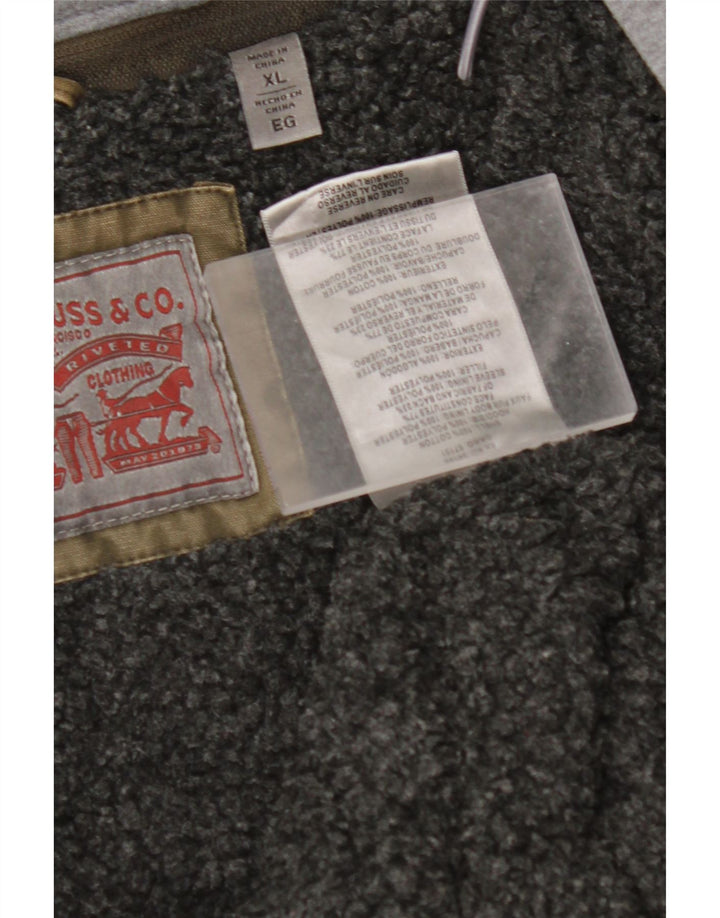 LEVI'S Mens Military Hooded Denim Sherpa Jacket UK 42 XL Khaki Cotton