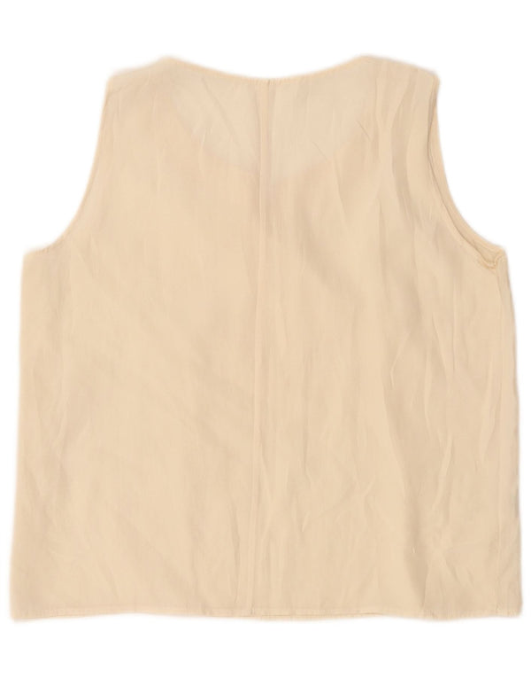 Vintage Womens Crop Sleeveless Blouse Top UK 14 Large Off White Silk