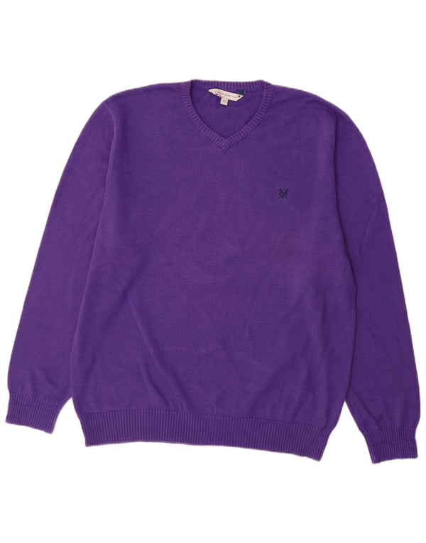 Crew Clothing Mens V-Neck Jumper Sweater XL Purple Cotton