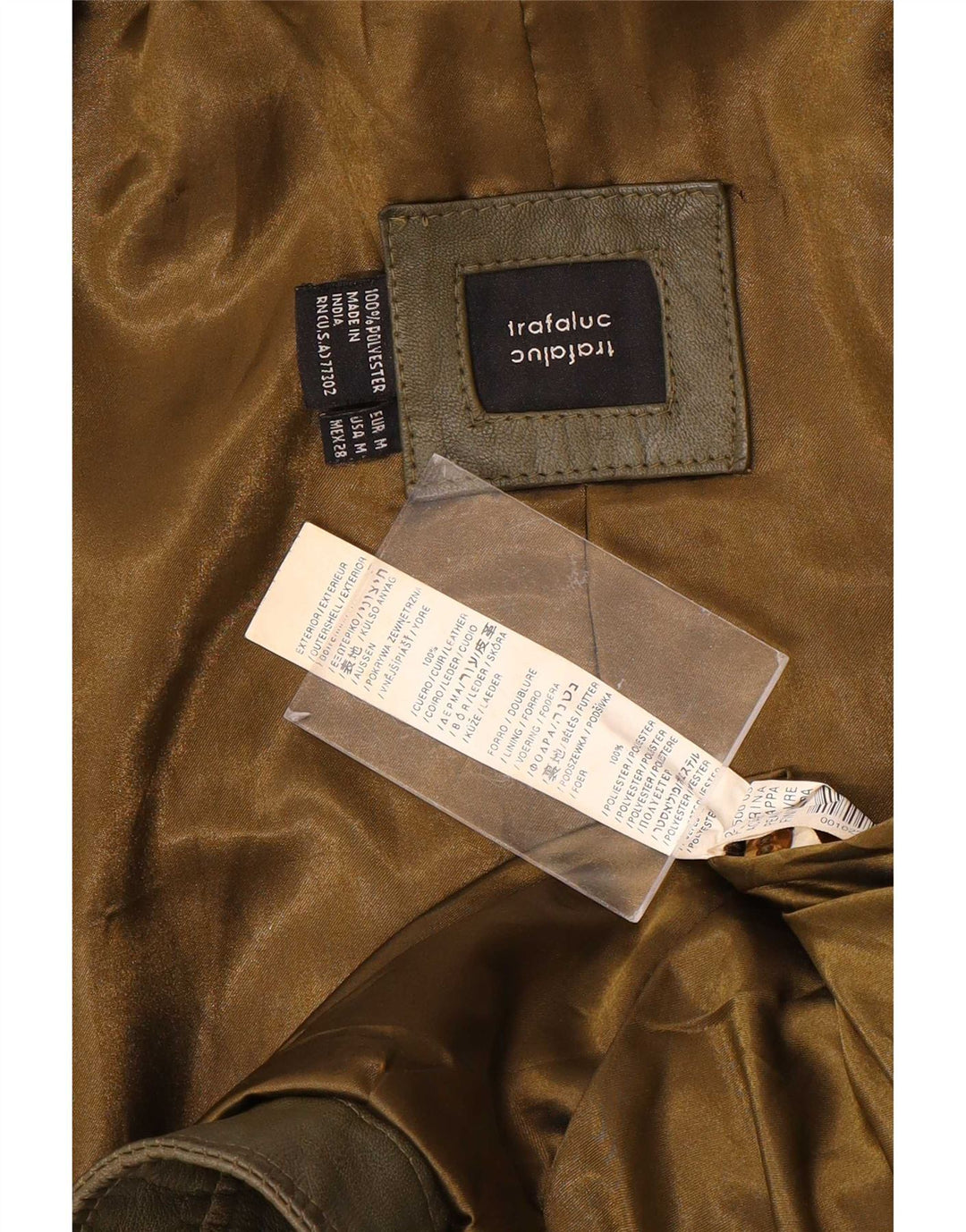 Zara Womens Trafaluc Crop Leather Jacket UK 12 Medium Khaki Leather