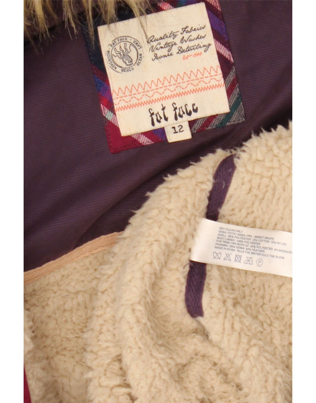 Fat Face Womens Hooded Padded Gilet UK 12 Medium Purple Polyester