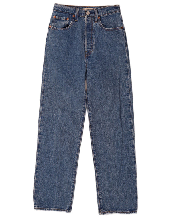 Levi's Womens Ribcage High Waist Straight Jeans W24 L29 Blue Cotton