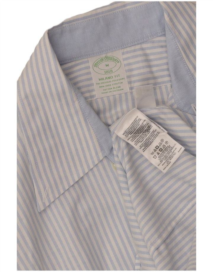 Brooks Brothers Mens Milano Shirt Medium Blue Striped Cotton