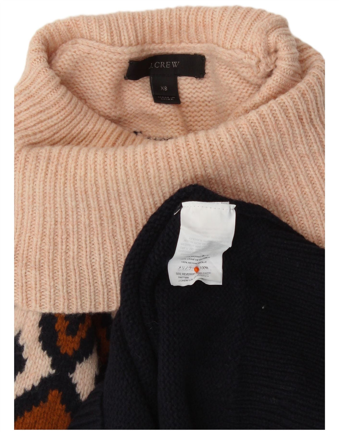 J. CREW Womens Crop Roll Neck Jumper Sweater UK 6 XS Navy Blue Fair Isle