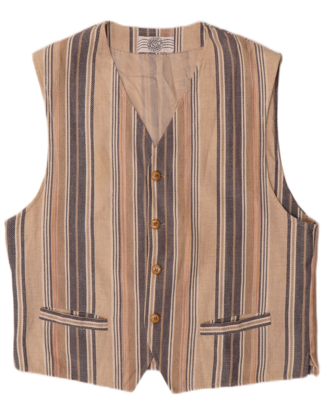 Vintage Mens Waistcoat Large Beige Striped Cotton