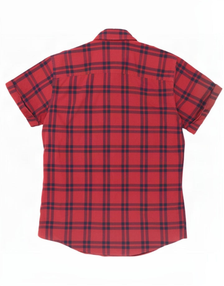 Jack & Jones Mens Short Sleeve Shirt Medium Red Plaid Cotton