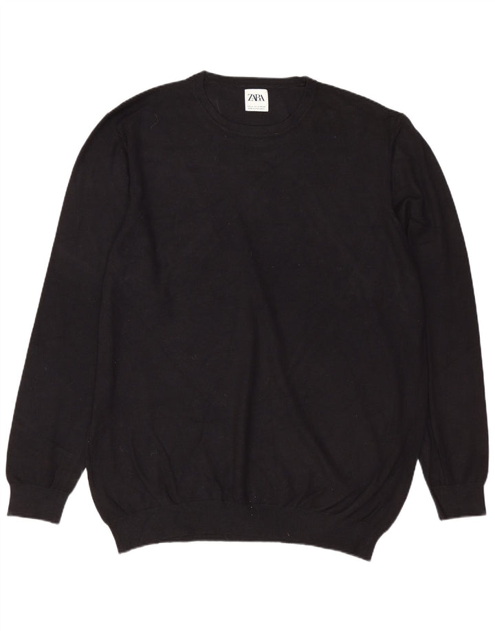 ZARA Mens Crew Neck Jumper Sweater Medium Black Viscose