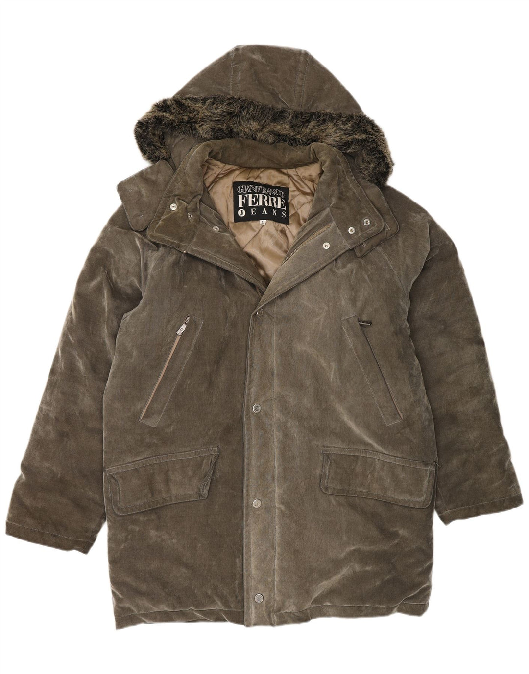Gianfranco Ferre Mens Hooded Parka Jacket UK 40 Large Grey