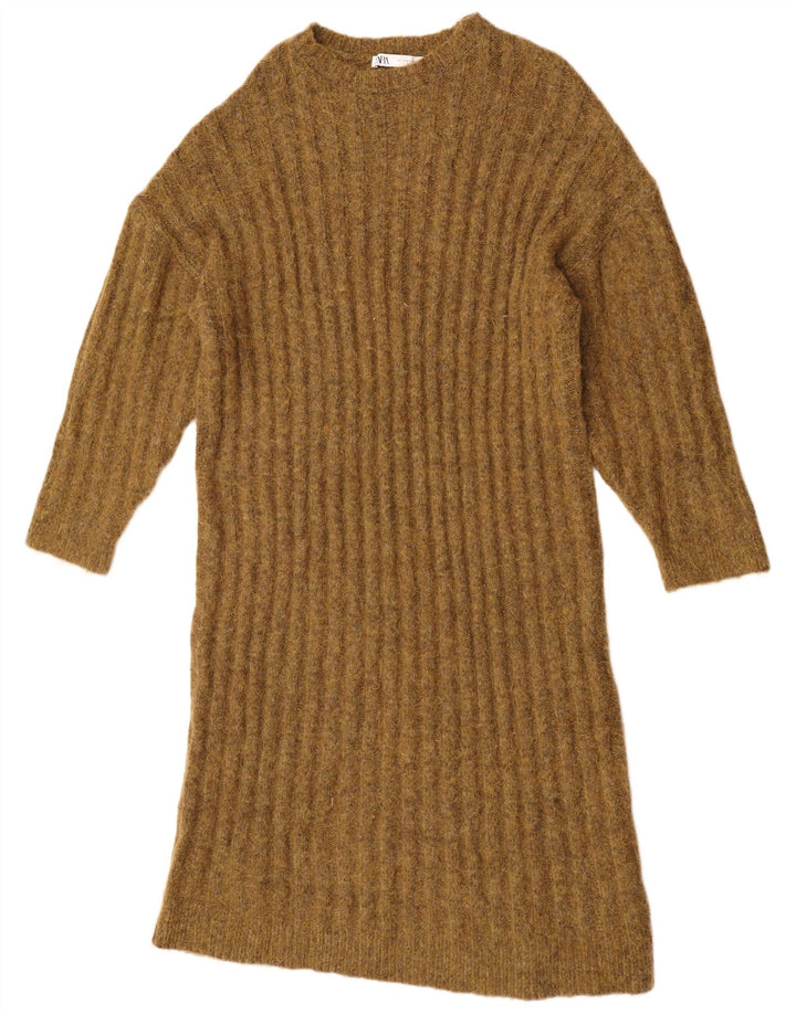 ZARA Womens Oversized Jumper Dress UK 14 Medium Khaki Nylon