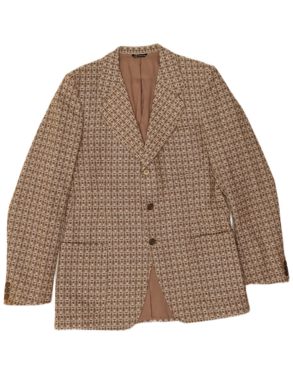 Vintage Mens 3 Button Blazer Jacket IT 52 XL Brown Geometric Wool