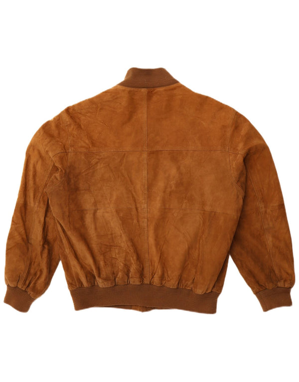 VINTAGE Mens Suede Bomber Jacket IT 50 Large Beige Leather