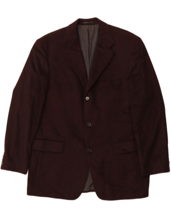 HUGO BOSS Mens 3 Button Blazer Jacket UK 40 Large Burgundy Virgin Wool