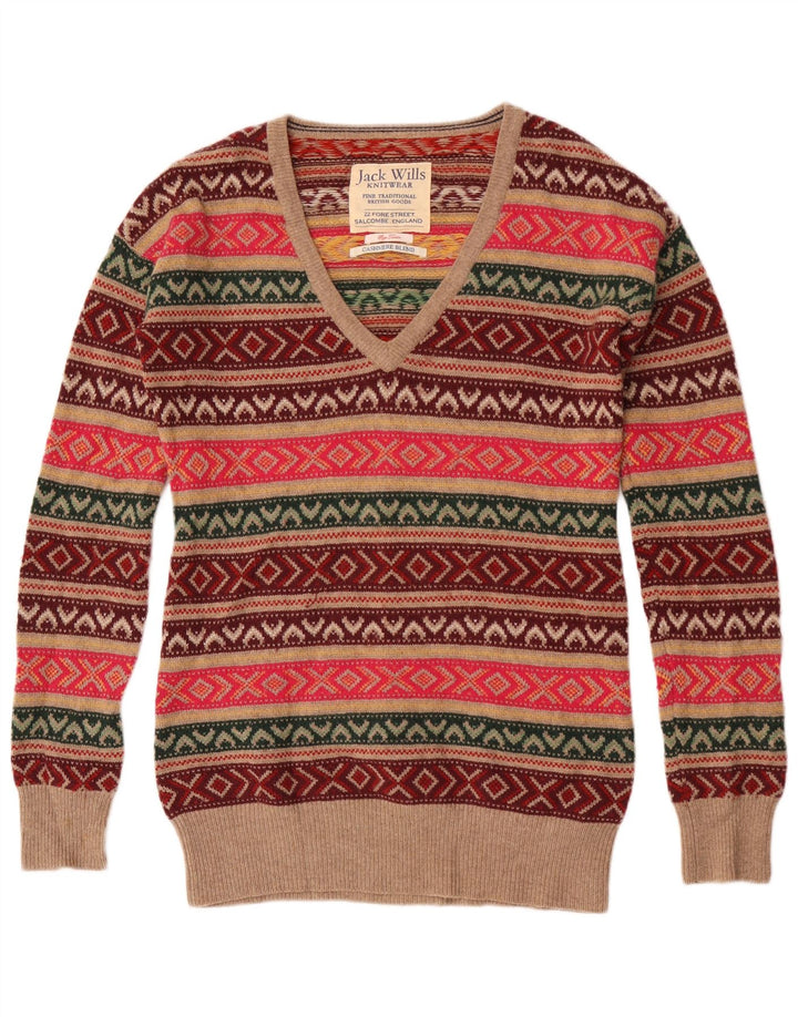 Jack Wills Womens V-Neck Jumper Sweater UK 12 Medium Multicoloured