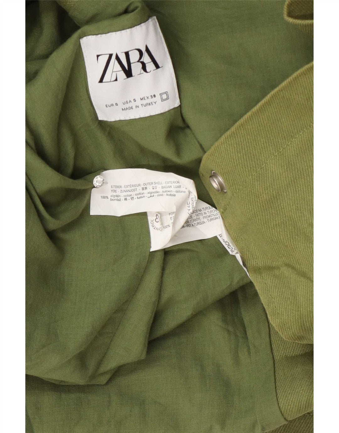 Zara Mens Bomber Jacket UK 36 Small Green Cotton