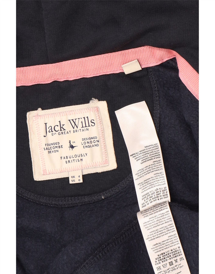 JACK WILLS Womens Zip Hoodie Sweater UK 4 XS  Navy Blue Cotton