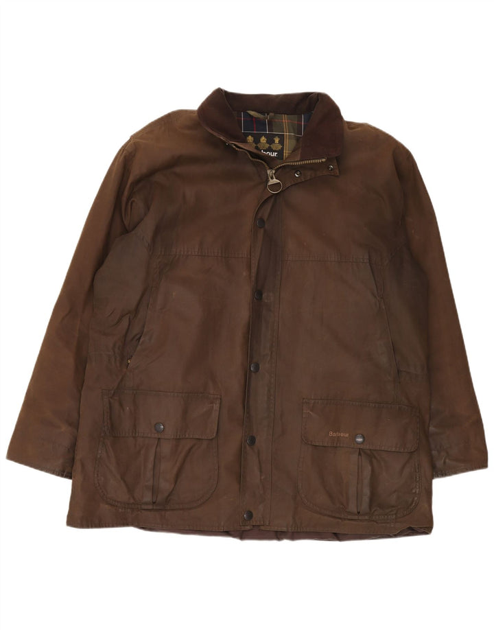 BARBOUR Mens Loose Fit Waxed Cotton Jacket UK 42 XL Brown Polyurethane