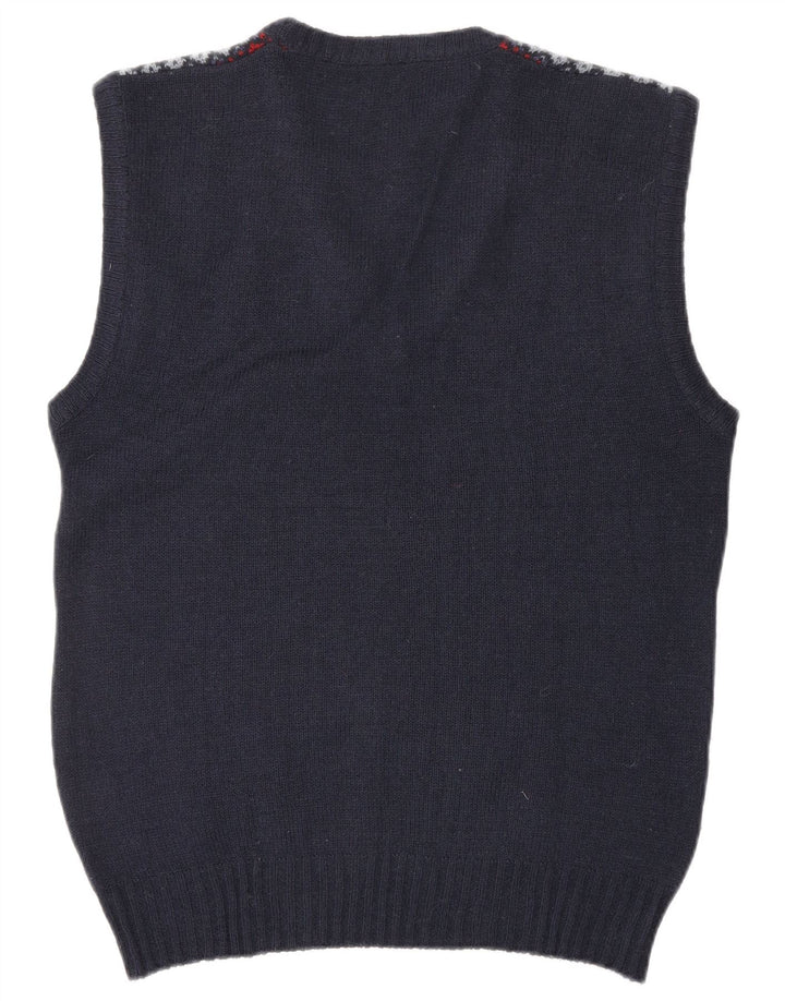 WRANGLER Mens Vest Tank Top Medium Navy Blue Argyle/Diamond Wool