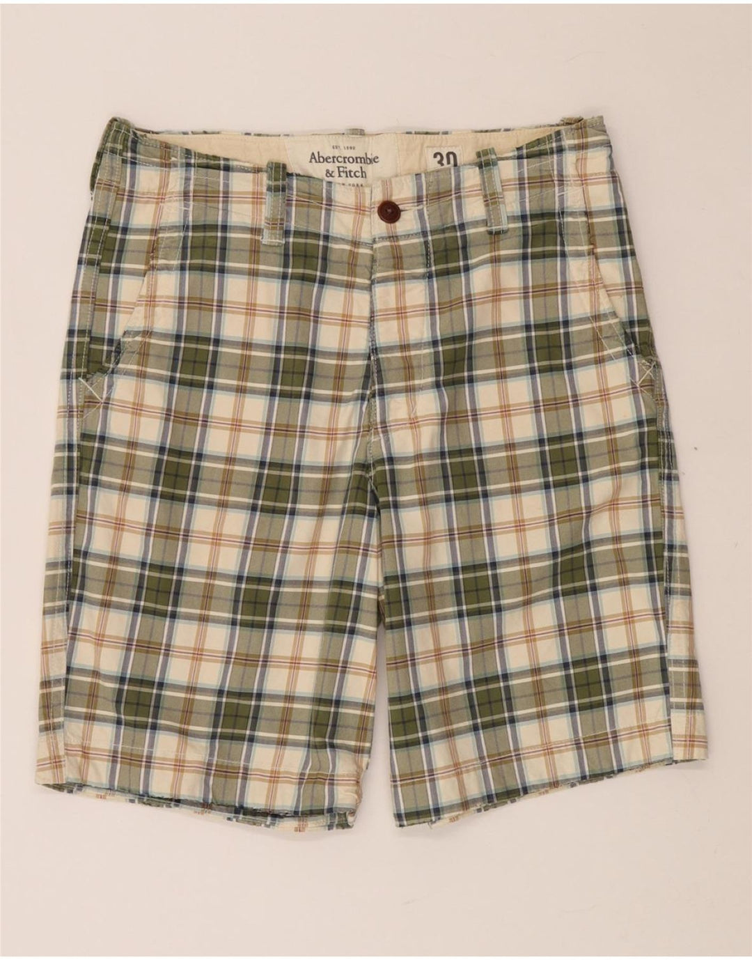 ABERCROMBIE & FITCH Mens Chino Shorts W30 Medium Beige Check Cotton