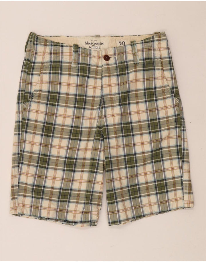 ABERCROMBIE & FITCH Mens Chino Shorts W30 Medium Beige Check Cotton