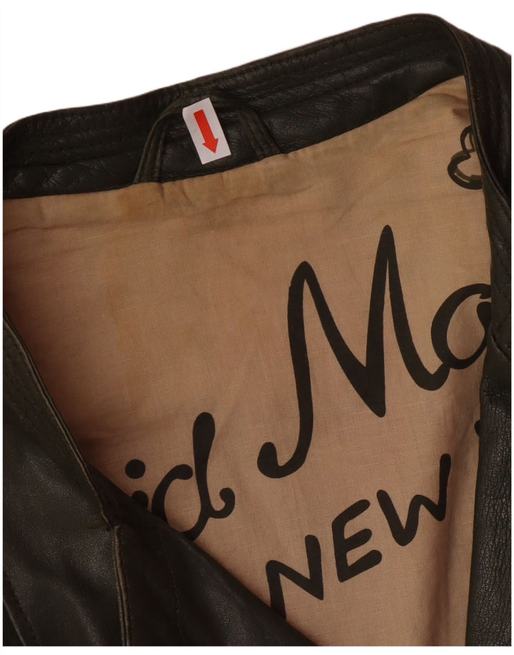 DAVID MOORE Womens Crop Biker Jacket UK 16 Large Green Colourblock Leather