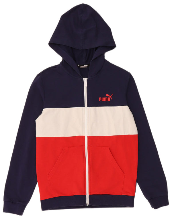 Puma Boys Zip Hoodie Sweater 13-14 Years Blue Colourblock