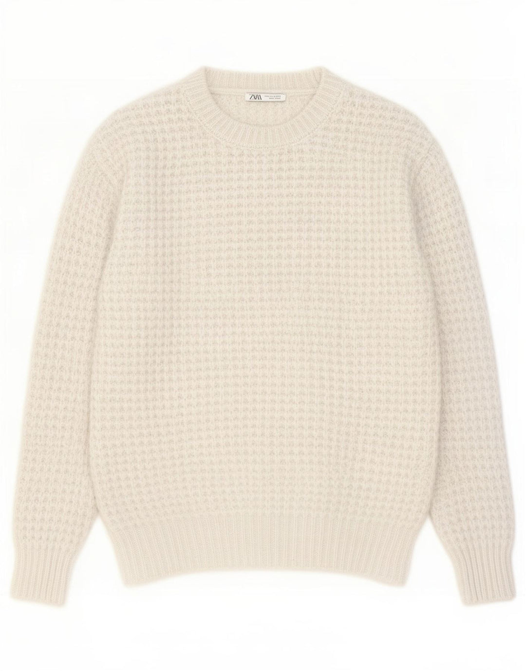 Zara Mens Crew Neck Jumper Sweater Medium White Polyester
