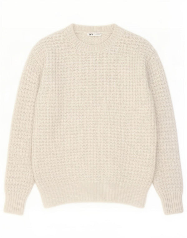 Zara Mens Crew Neck Jumper Sweater Medium White Polyester