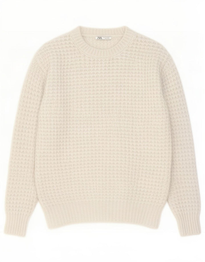 Zara Mens Crew Neck Jumper Sweater Medium White Polyester