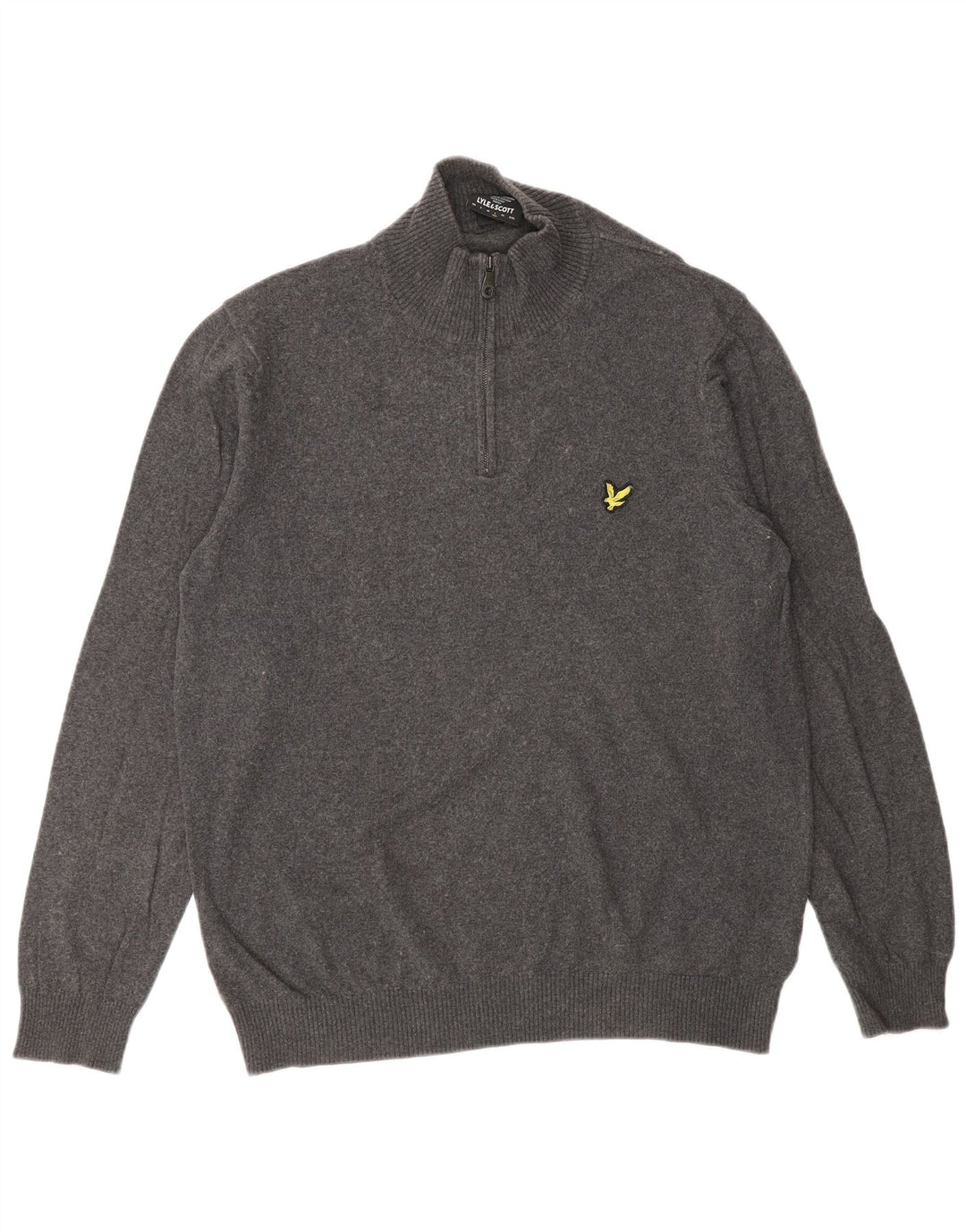 Lyle & Scott Mens Zip Neck Jumper Sweater Large Grey Cotton