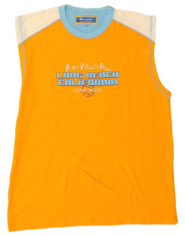 Champion Mens Graphic Vest Top 2XL Orange Colourblock Cotton