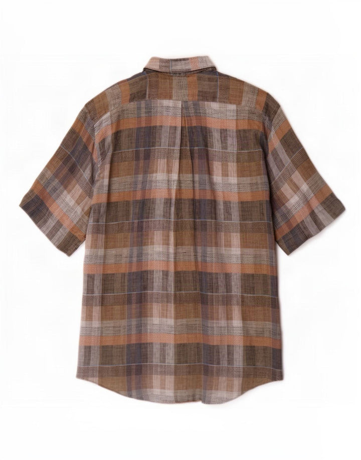 Vintage Mens Short Sleeve Shirt Large Brown Plaid