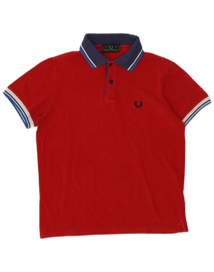 FRED PERRY Mens Polo Shirt Small Red Colourblock Cotton