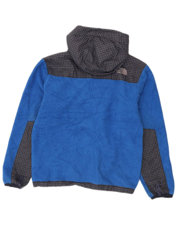 The North Face Boys Hooded Fleece Jacket 10-11 Years Medium Blue Check