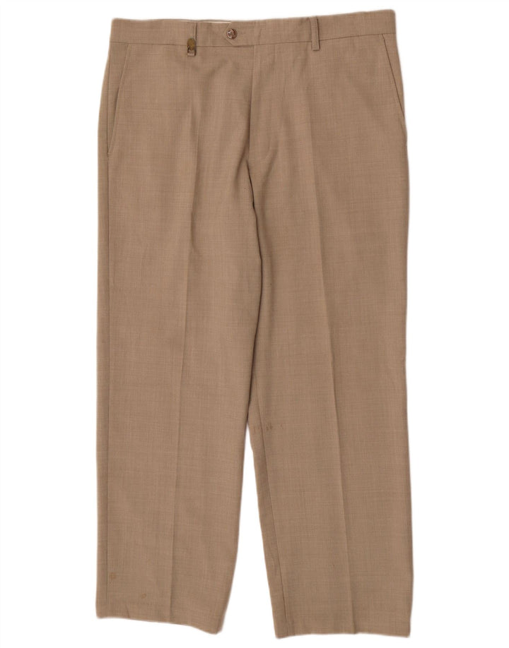 Farah Mens Straight Suit Trousers W36 L29 Beige Polyester