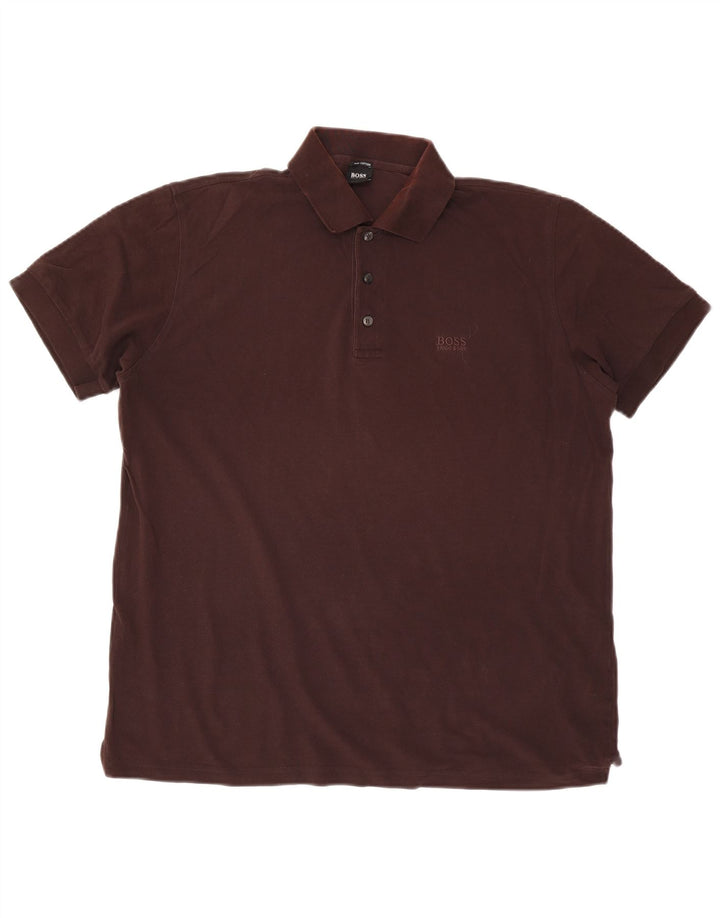 Hugo Boss Mens Polo Shirt Large Brown Cotton
