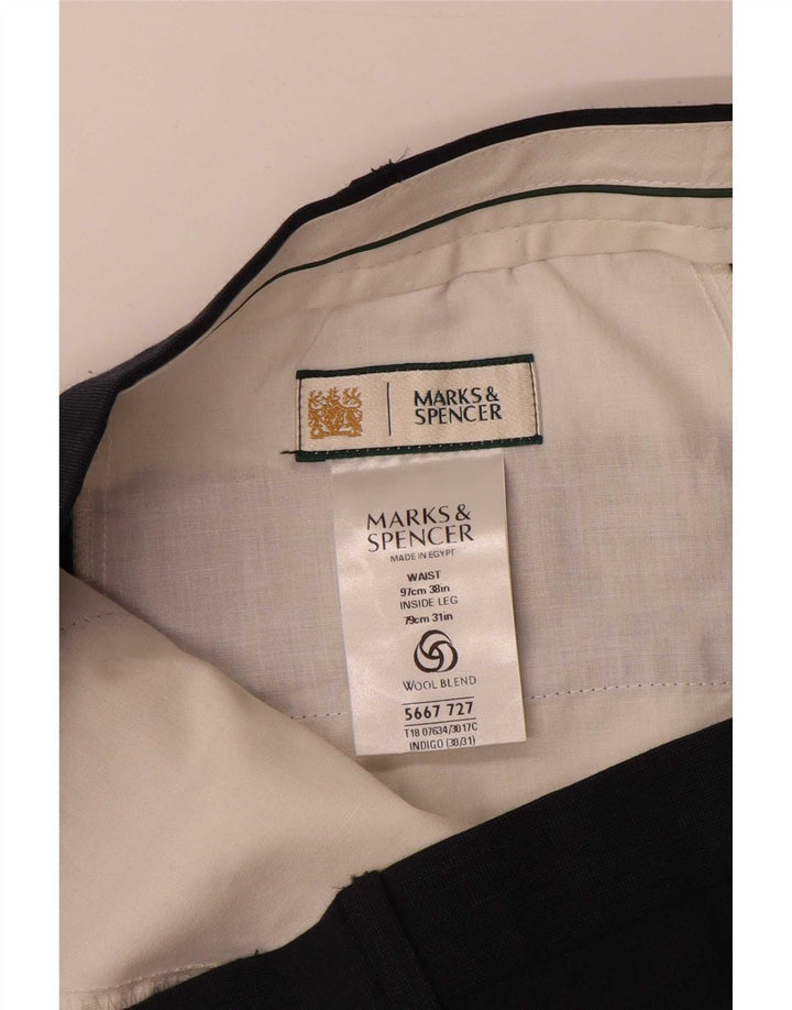 Marks & Spencer Mens Straight Suit Trousers W38 L31 Navy Blue Polyester