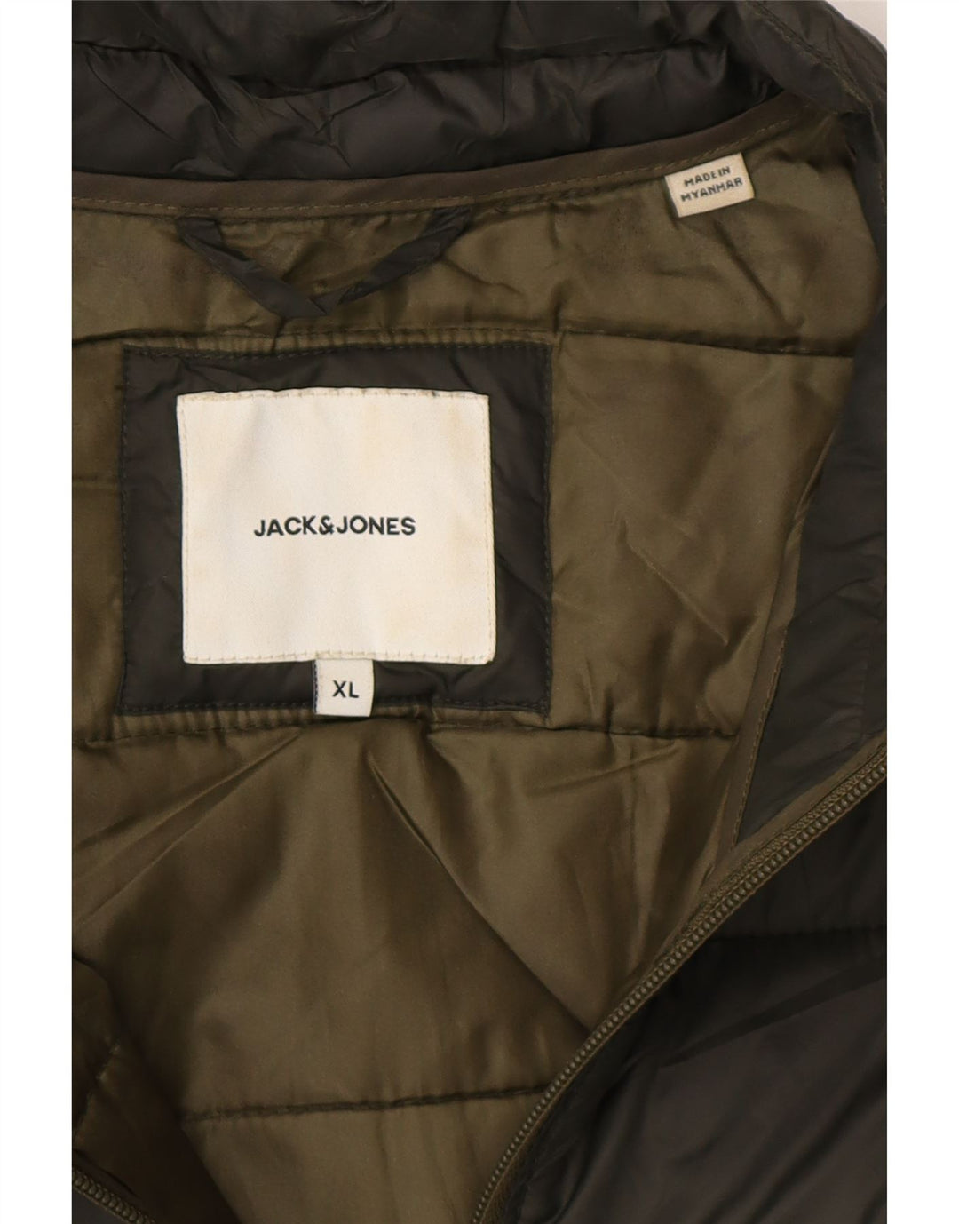 JACK & JONES Mens Padded Jacket UK 42 XL Khaki Vintage Jack & Jones and Second-Hand Jack & Jones from Messina Hembry 