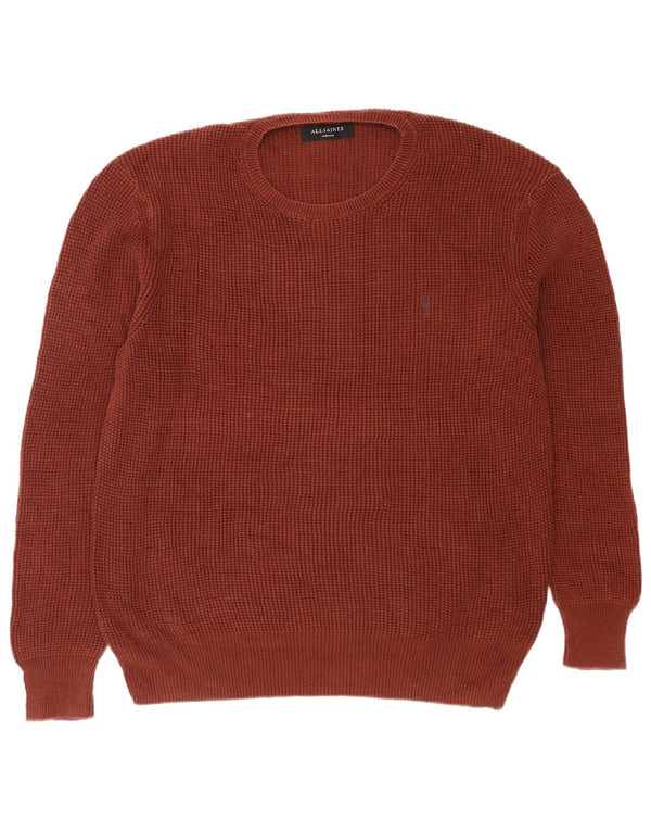 All Saints Mens Crew Neck Jumper Sweater Medium Brown Cotton