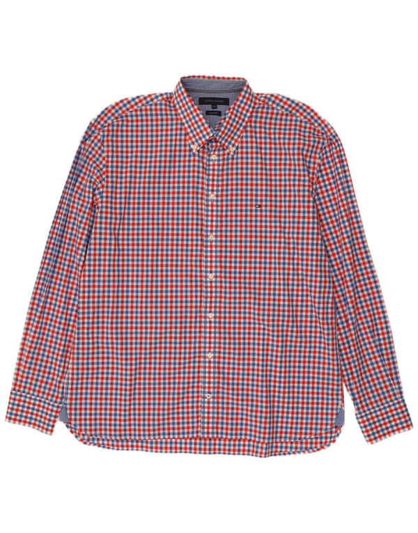 Tommy Hilfiger Mens Custom Fit Shirt 2XL Red Gingham Cotton