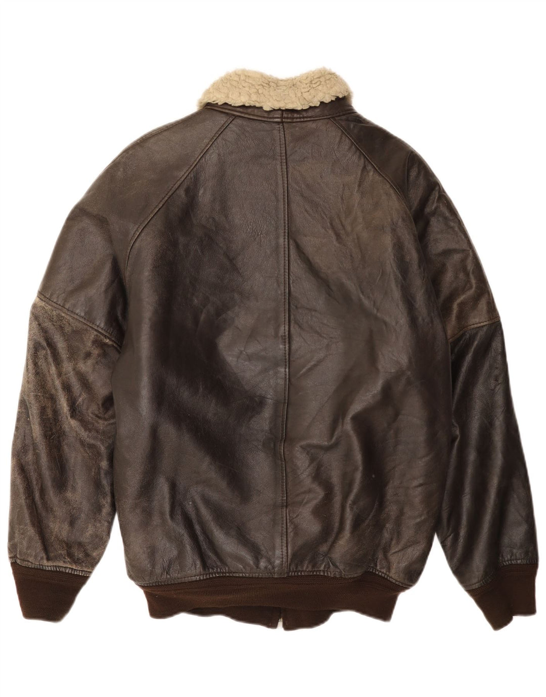 Vintage Mens Leather Sherpa Jacket IT 52 XL Brown