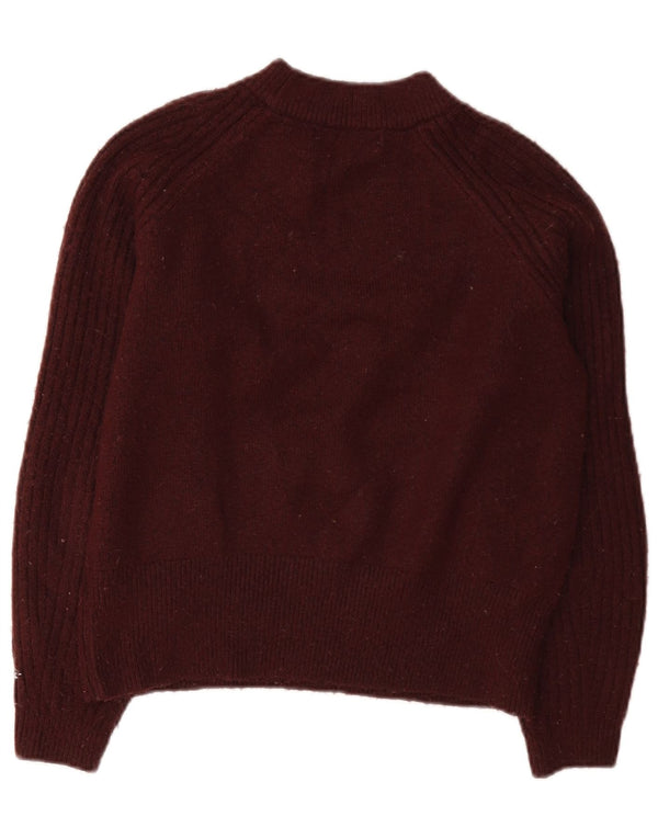 Marks & Spencer Womens Crop Crew Neck Jumper Sweater UK 10 Small Burgundy